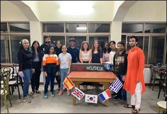 The ISEP help desk at XLRI, with the flags of partner countries